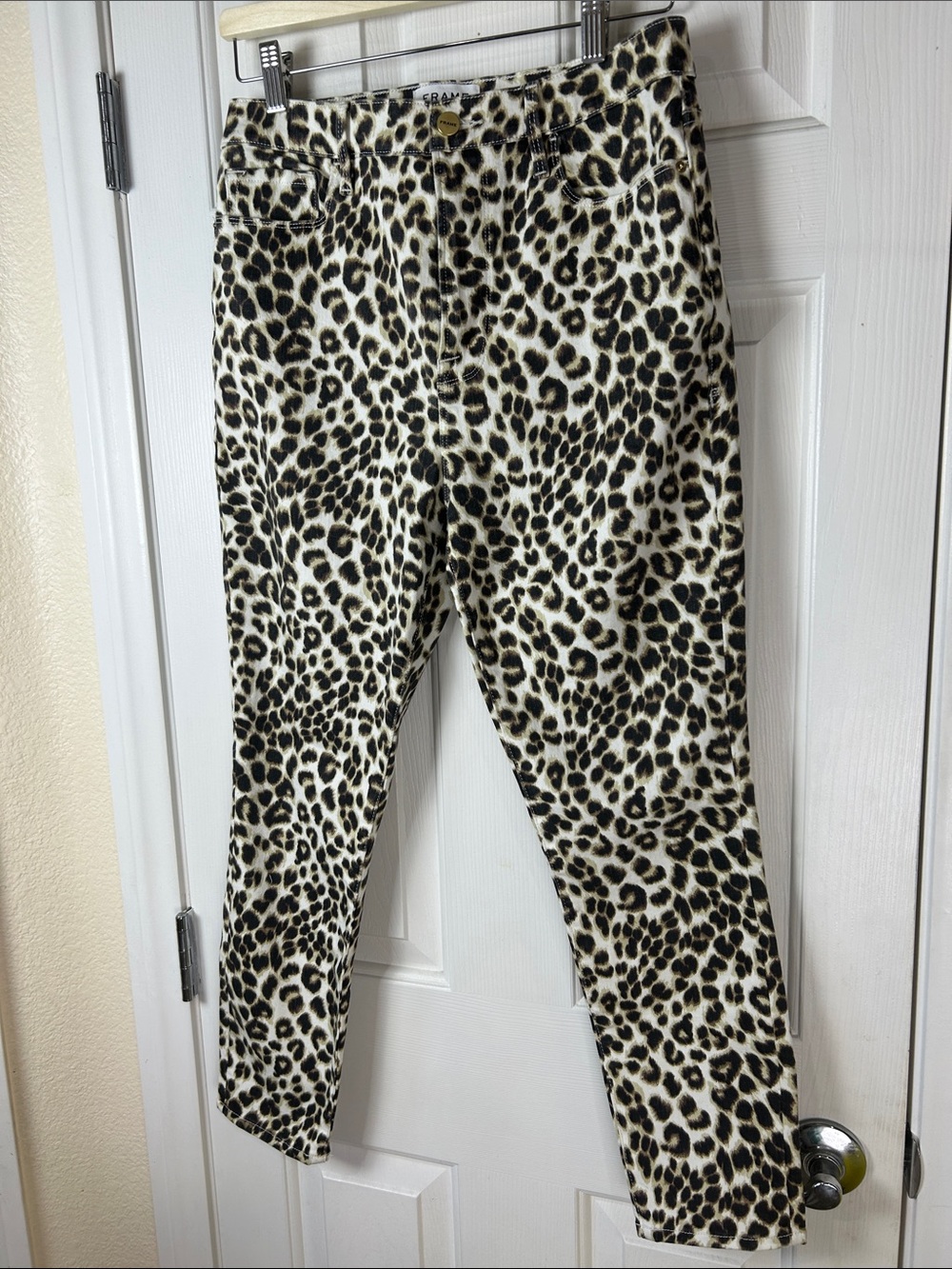 FRAME Ali High Rise Cigarette Jeans Leopard Print Beige Multi Size 30 - Picture 6 of 11